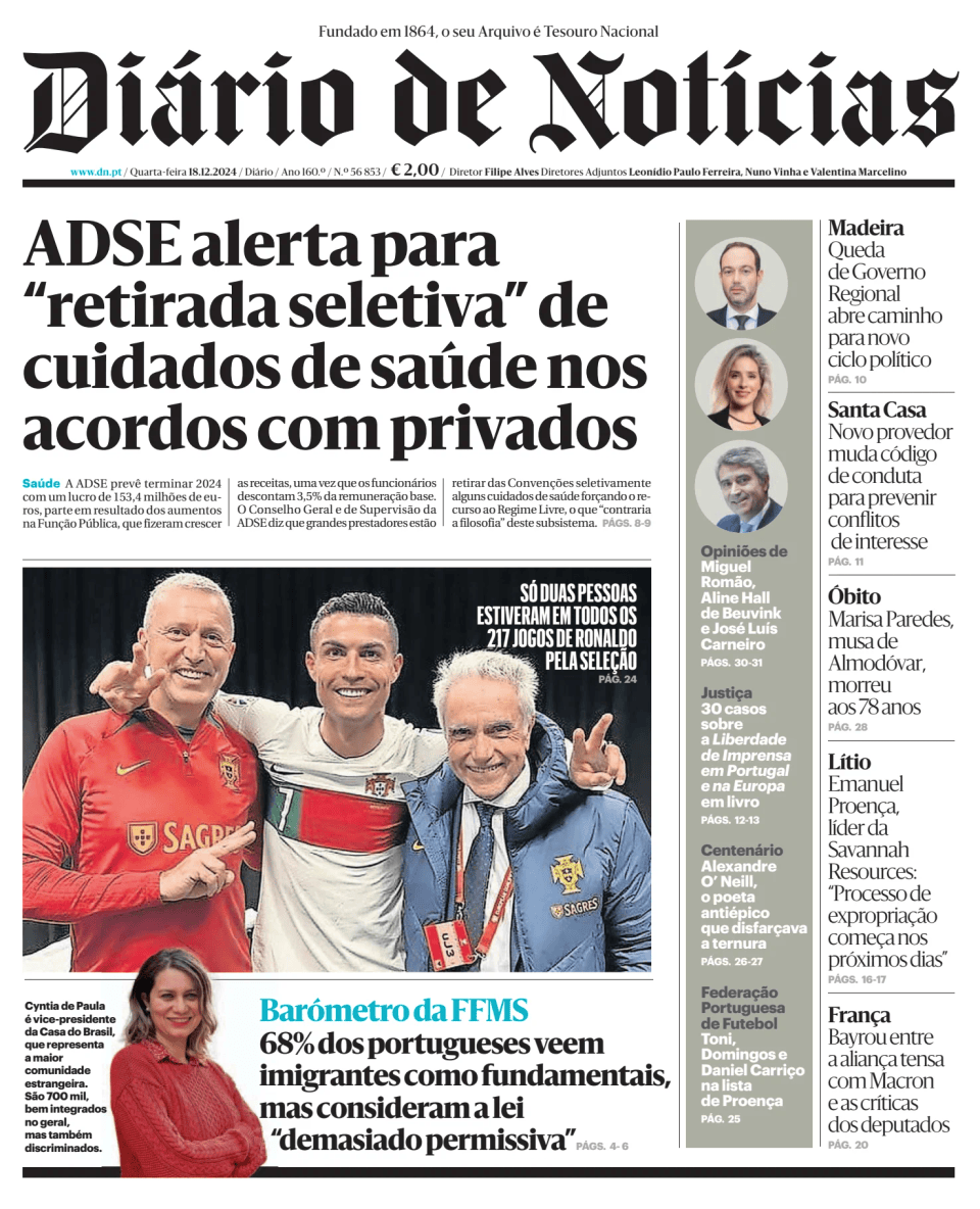 Prima-pagina-Diario de Noticias-edizione-di-oggi-20241218